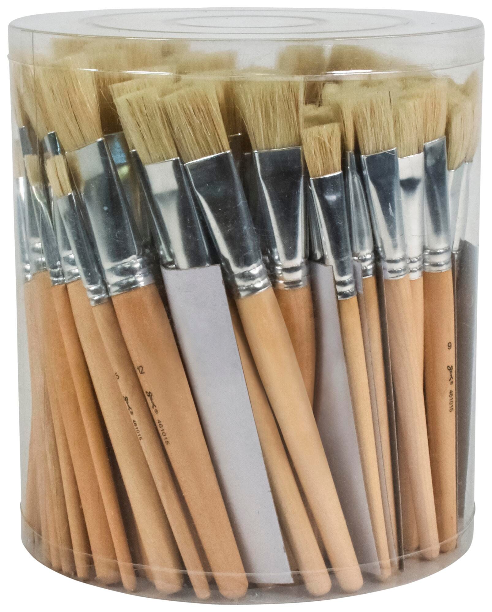 Sax White Bristle Paint Brushes with Short Wooden Handles, Flat, Assorted Sizes, Set of 144 461015